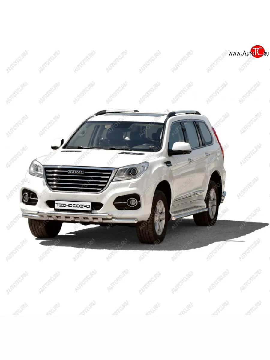 Защита переда труба двойная нержавейка d63.5, Техно Сфера Haval H9 дорестайлинг (2015-2017) (Нержавейка)  в Самаре Самарской области