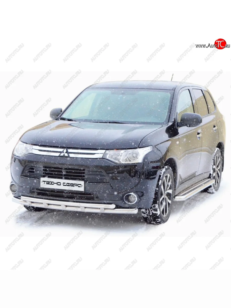 Защита переда труба двойная с полимерным покрытием d63.5, Техно Сфера Mitsubishi Outlander GF дорестайлинг (2012-2014) (Черный глянец)  с доставкой в г. Керчь