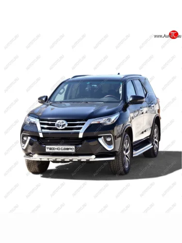 Защита переда труба двойная с полимерным покрытием d63,5, Техно Сфера Toyota Fortuner ( AN50/AN60,  AN160) (2004-2025) дорестайлинг, 1-ый рестайлинг, 2-ой рестайлинг, рестайлинг