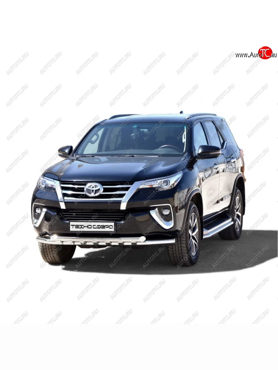Защита переда труба двойная с полимерным покрытием d63,5, Техно Сфера Toyota Fortuner AN50/AN60 2-ой рестайлинг (2011-2015) (Черный глянец)  в Керчи Республика Крым