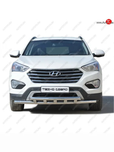 Защита переда труба двойная нержавейка d63.5, Техно Сфера Hyundai Grand Santa Fe  1 DM (2013-2018) дорестайлинг, рестайлинг