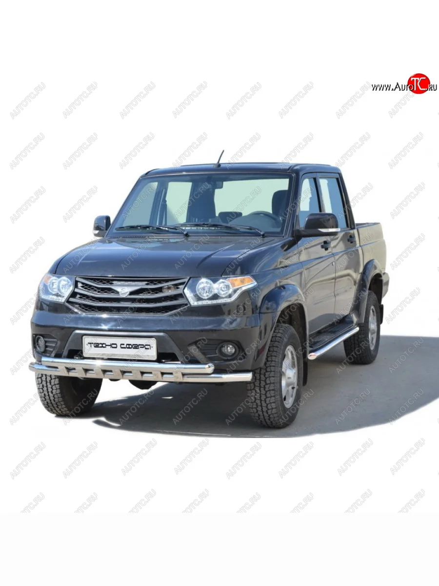 Защита переда труба двойная d63,5, Техно Сфера Уаз Патриот 23632 1 рестайлинг пикап (2014-2016)  с доставкой в г. Пермь