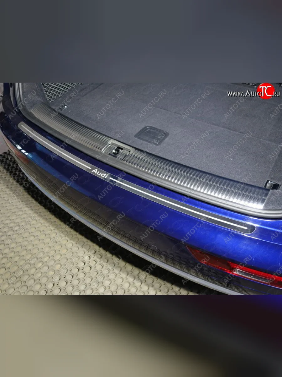 Накладка на задний бампер (без пневмоподвески) ТСС Тюнинг Audi Q5 FY дорестайлинг (2017-2020) (лист зеркальный, надпись audi)  в Перми Пермском крае