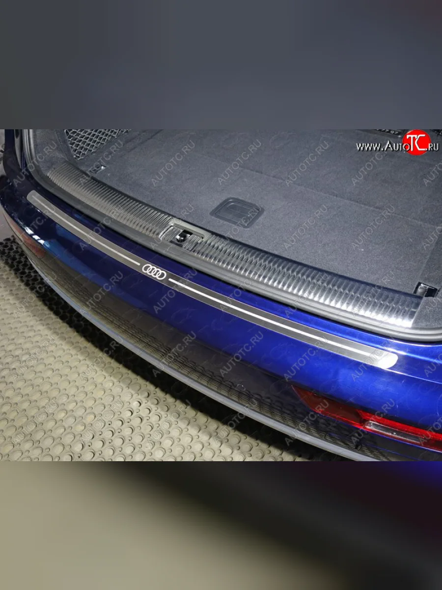 Накладка на задний бампер (без пневмоподвески) ТСС Тюнинг Audi Q5 FY дорестайлинг (2017-2020) (лист шлифованный, логотип audi)  в Керчи Республика Крым