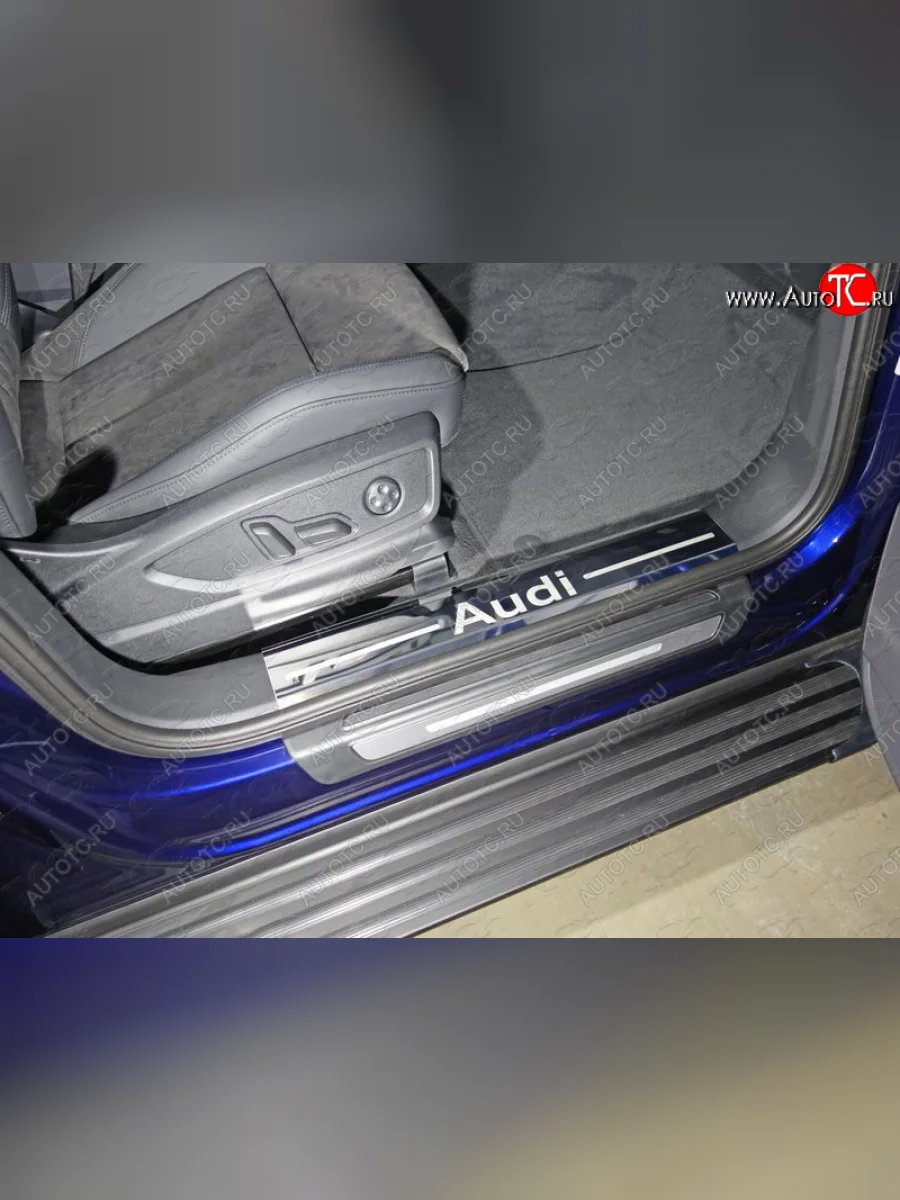Накладки на пластиковые пороги (без пневмоподвески, 2 шт) ТСС Тюнинг Audi Q5 FY дорестайлинг (2017-2020) (Зеркальный лист, Надпись audi)  в Керчи Республика Крым