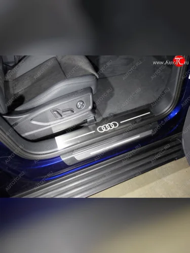 Накладки на пластиковые пороги (без пневмоподвески 2 шт) ТСС Тюнинг (лист шлифованный, логотип audi) Audi Q5 FY дорестайлинг (2017-2020)