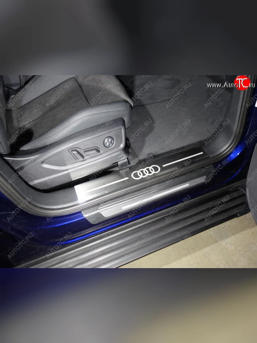 Накладки на пластиковые пороги (без пневмоподвески 2 шт) ТСС Тюнинг Audi Q5 FY дорестайлинг (2017-2020) (лист шлифованный, логотип audi)  в Керчи Республика Крым
