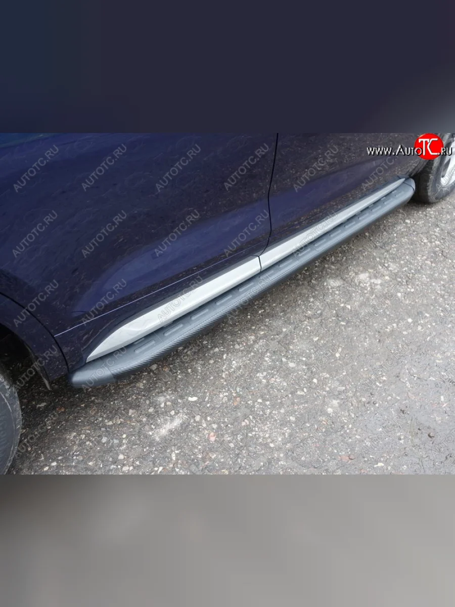 Пороги алюминиевые с пластиковой накладкой ТСС Тюнинг Audi Q5 FY дорестайлинг (2017-2020) (карбон черные)  в Керчи Республика Крым