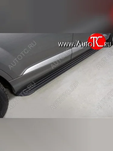 Пороги алюминиевые Slim Line (Черные) Audi Q7 4M дорестайлинг (2015-2020)