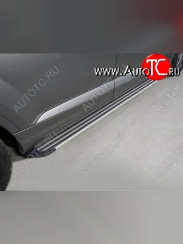 Пороги алюминиевые Slim Line (Серебро) Audi Q7 4M дорестайлинг (2015-2020)