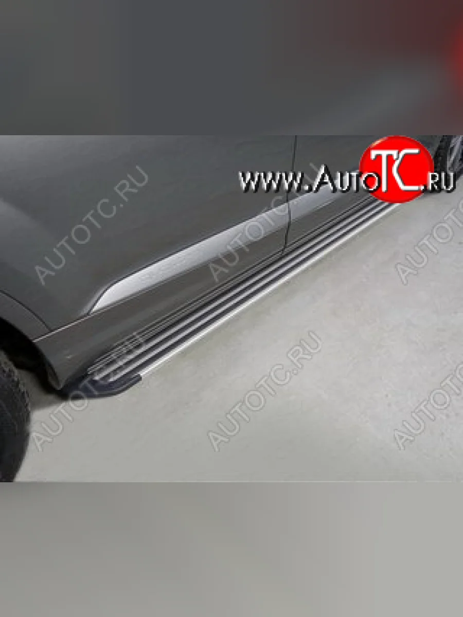 Пороги алюминиевые Slim Line Audi Q7 4M дорестайлинг (2015-2020) (Серебро)  в Керчи Республика Крым