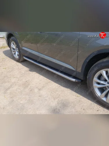 Пороги алюминиевые с пластиковой накладкой ТСС Тюнинг (карбон серебро) Audi Q7 4M дорестайлинг (2015-2020)