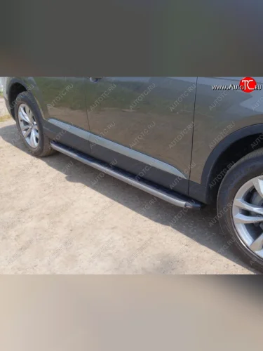 Пороги алюминиевые с пластиковой накладкой ТСС Тюнинг (карбон серый) Audi Q7 4M дорестайлинг (2015-2020)