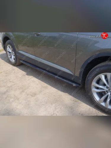 Пороги алюминиевые с пластиковой накладкой ТСС Тюнинг (карбон черный) Audi Q7 4M дорестайлинг (2015-2020)
