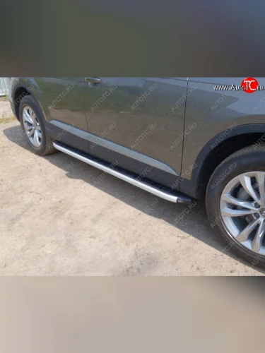 Пороги алюминиевые с пластиковой накладкой ТСС Тюнинг (стальной) Audi Q7 4M дорестайлинг (2015-2020)