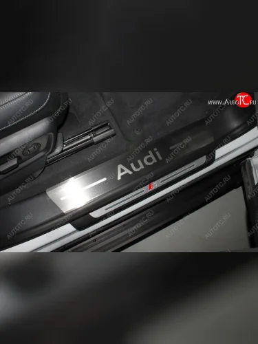 Накладки на пороги (4 шт) ТСС Тюнинг (лист шлифованный, надпись audi) Audi Q8 4MN (2018-2022)