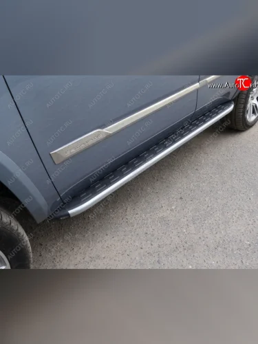 Пороги алюминиевые с пластиковой накладкой ТСС Тюнинг (карбон серебро) Cadillac Escalade GMTK2 джип 5 дв. короткая база (2015-2020)