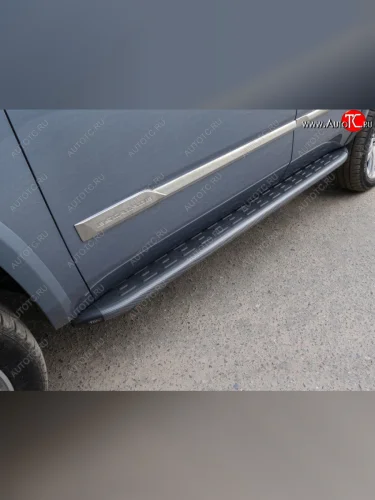 Пороги алюминиевые с пластиковой накладкой ТСС Тюнинг (карбон черный) Cadillac Escalade GMTK2 джип 5 дв. короткая база (2015-2020)