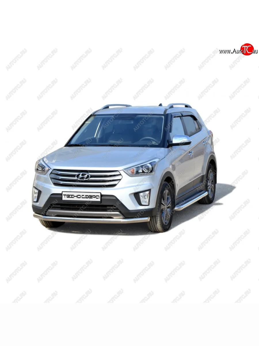 Защита переда труба с полимерным покрытием d63.5, Техно Сфера  Hyundai Creta (2015-2022) GS, SU (Черный матовый)  с доставкой в г. Керчь