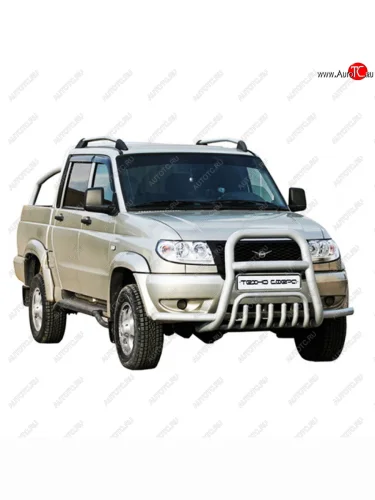 Защита переда с допролнительной защитой бампера верх-труба с усами нержавейка d76, Техно Сфера Уаз Патриот 3163 5 дв. дорестайлинг (2005-2013) Защита переда с допролнительной защитой бампера верх-труба с усами нержавейка d76, Техно Сфера Уаз Патриот 3163 5 дв. дорестайлинг (2005-2013)