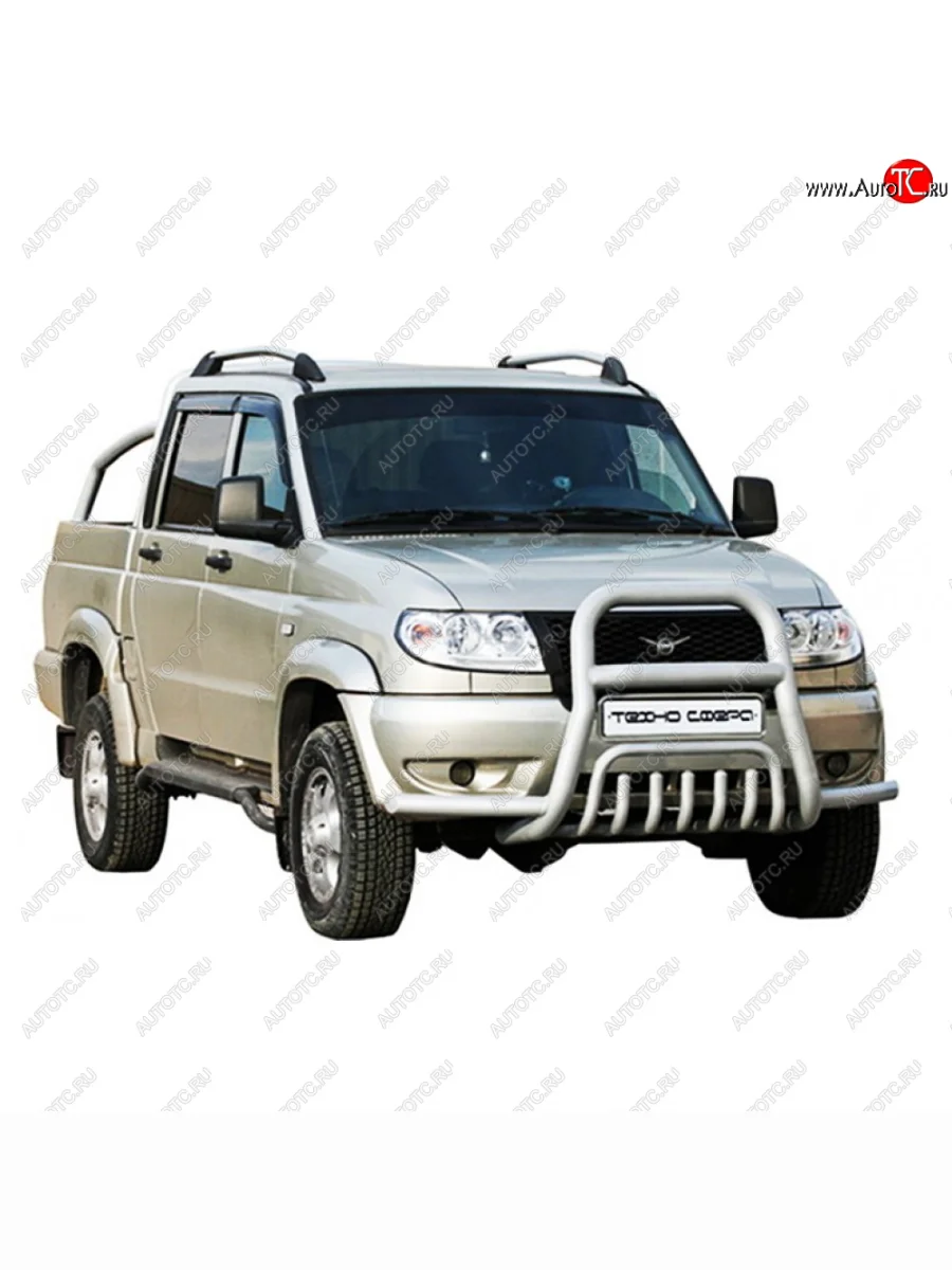 Защита переда с допролнительной защитой бампера верх-труба с усами нержавейка d76, Техно Сфера  Уаз Патриот (2005-2025) 3163 5 дв., Карго, 23632, Спорт, 3163 5-дв. (Нержавейка)  с доставкой в г. Керчь
