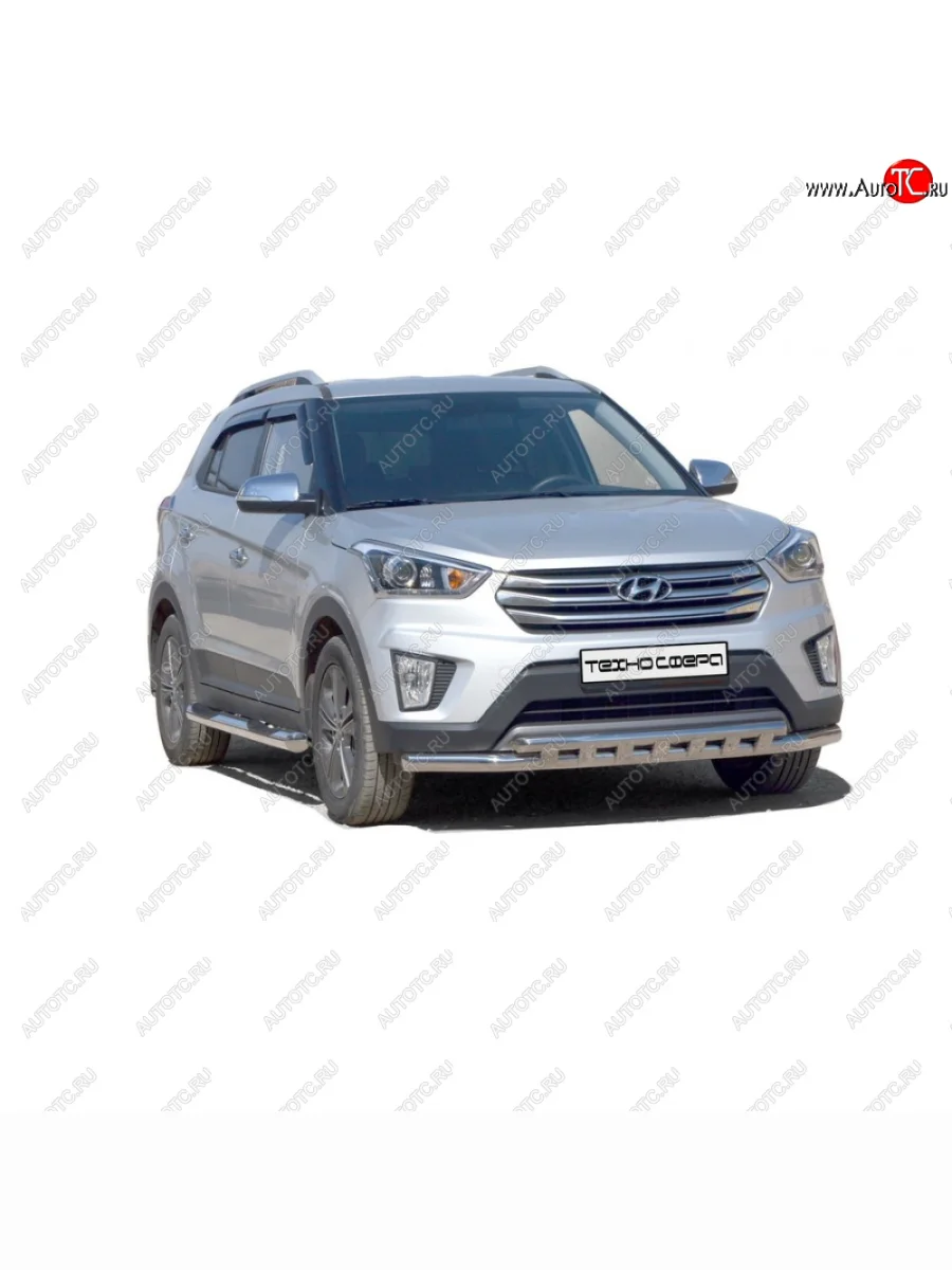 Защита порогов труба с проступью с полимерным покрытием d76, Техно Сфера Hyundai Creta GS дорестайлинг (2015-2019) (Черный матовый)  с доставкой в г. Керчь