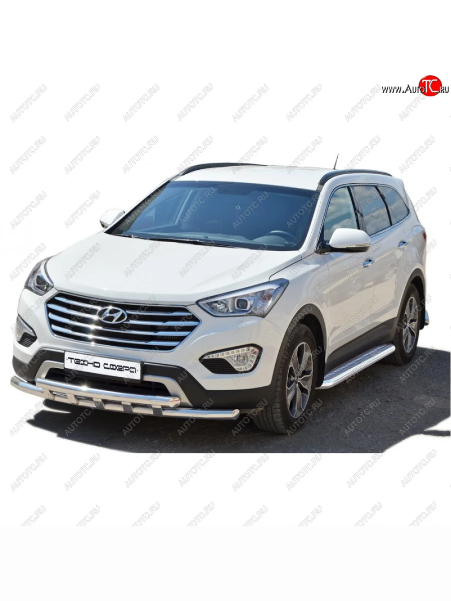 Защита порогов с алюминиевым листом нержавейка d63.5, Техно Сфера  Hyundai Grand Santa Fe (2013-2018) 1 DM (Алюминиевый лист)  с доставкой в г. Керчь