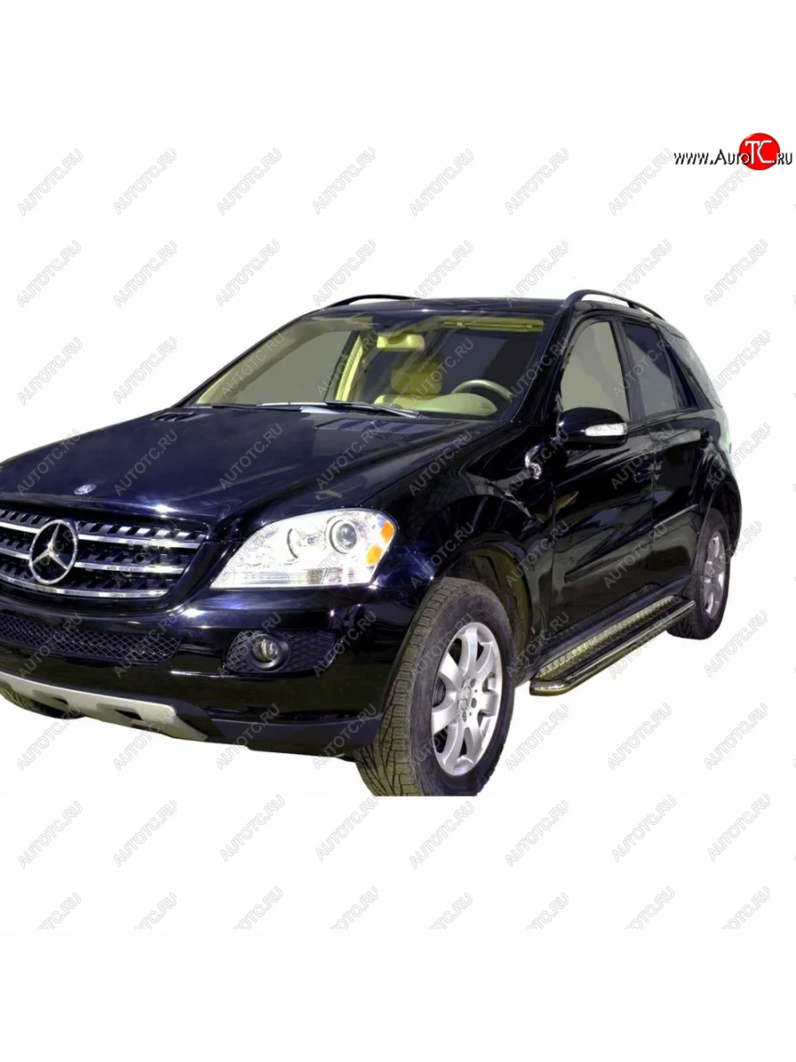 Защита порогов с алюминиевым листом d63.5, Техно Сфера Mercedes-Benz ML class W164 рестайлинг (2008-2011) (Черный матовый)  с доставкой в г. Керчь