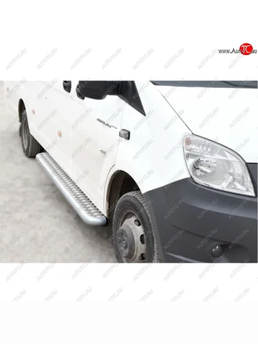 Защита порогов с алюминиевым листом правая сторона нержавейка цельнометаллический фургон, удлинен. база d63.5, Техно Сфера ГАЗ ГАЗель Next ( A21,A22, С41, С42,  A21,A22, С41, С42, Фермер,  A60,A63, A64,  A62,А65,  A31,A32, C45, C46) - ГАЗель NEXT Citiline  А68