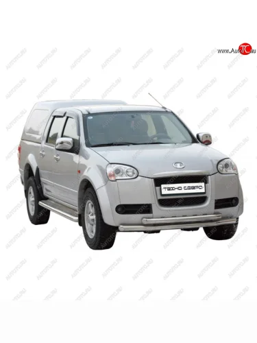 Защита порогов с алюминиевыми накладками с полимерным покрытием d63.5, Техно Сфера Great Wall Wingle 3 (2005-2011)