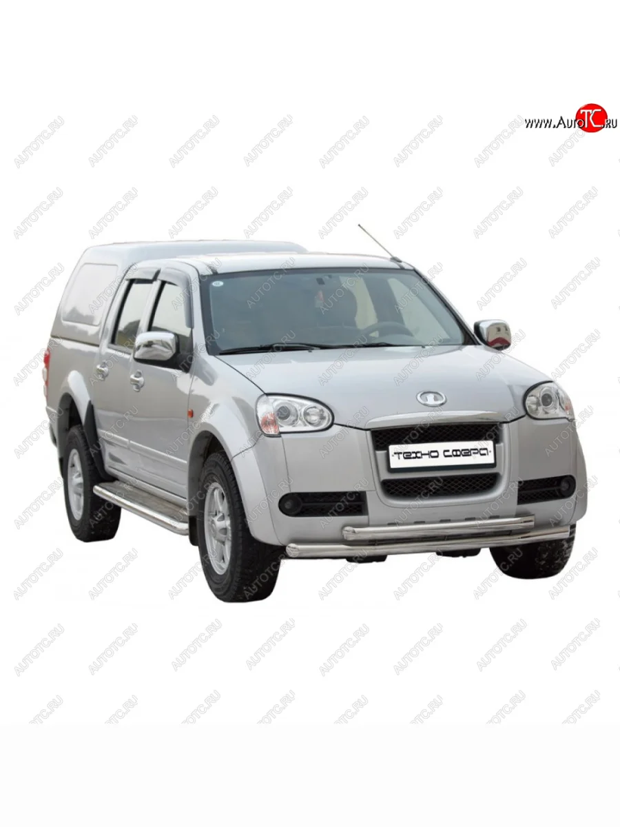 Защита порогов с алюминиевыми накладками с полимерным покрытием d63.5, Техно Сфера Great Wall Wingle 3 (2005-2011) (Черный матовый)  в Самаре Самарской области