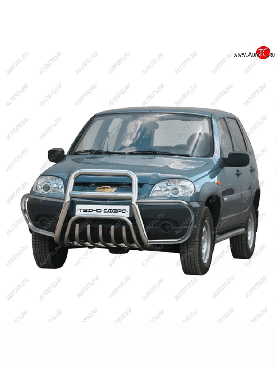 Передок труба сверху с ушами с дополнительной защитой двигателя нержавейка d63.5, Техно Сфера Лада ВАЗ 2123 (Нива Шевроле) дорестайлинг (2002-2008) (Нержавейка)  с доставкой в г. Керчь