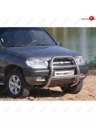 Передок высокий с двумя перемычками нержавейка d63.5, Техно Сфера (Нержавейка) Лада ВАЗ 2123 (Нива Шевроле) дорестайлинг (2002-2008)