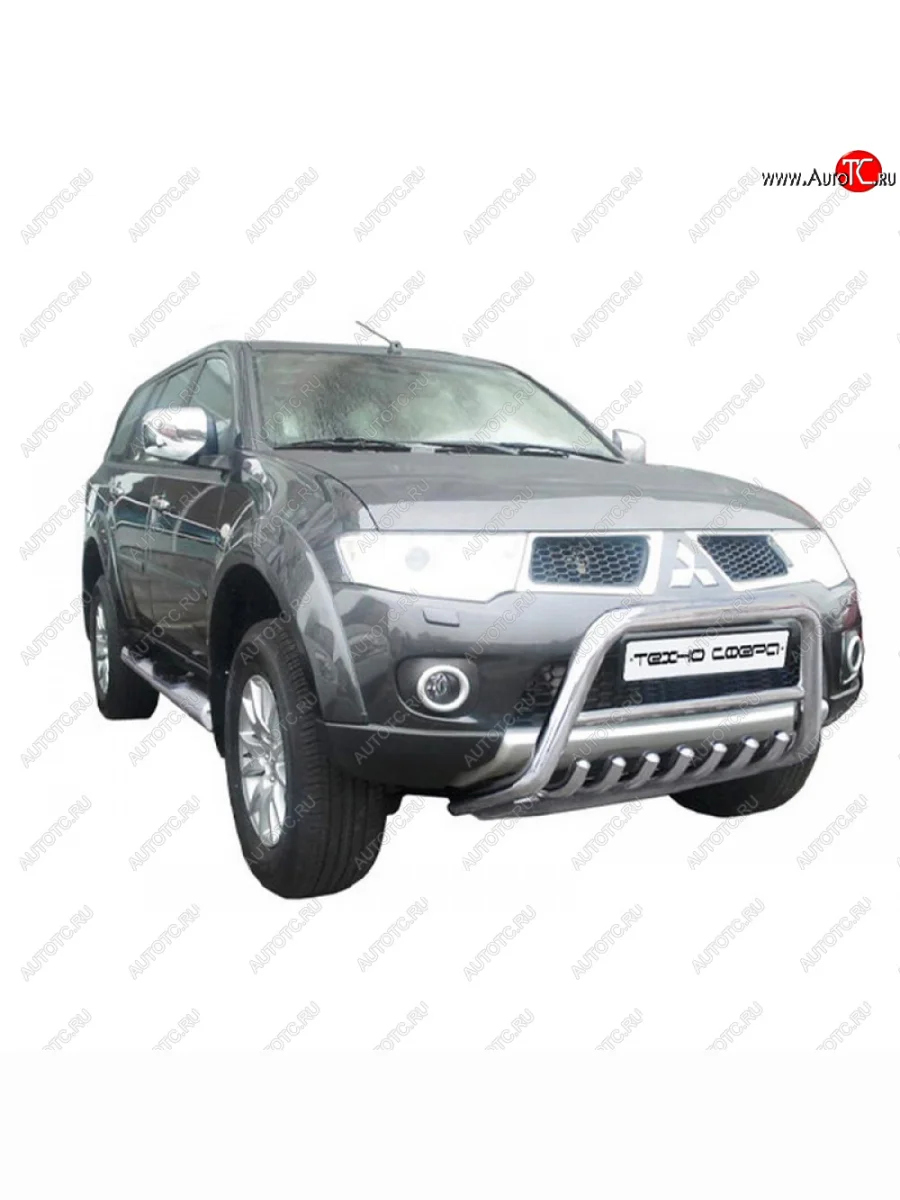 Передок низкий с защитой двигателя с полимерным покрытием d63,5, Техно Сфера Mitsubishi Pajero Sport PB рестайлинг (2013-2017) (Черный матовый)  в Самаре Самарской области