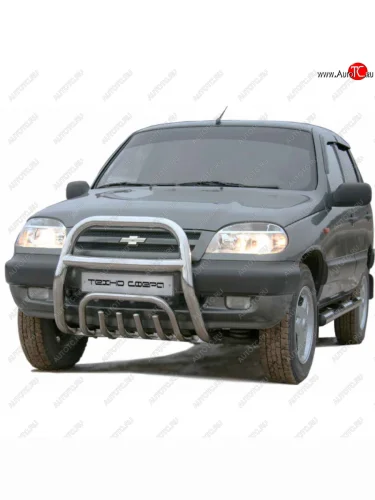 Передок с дополнительной защитой двигателя труба сверху d63.5, Техно Сфера (Нержавейка) Лада ВАЗ 2123 (Нива Шевроле) (2002-2008) дорестайлинг