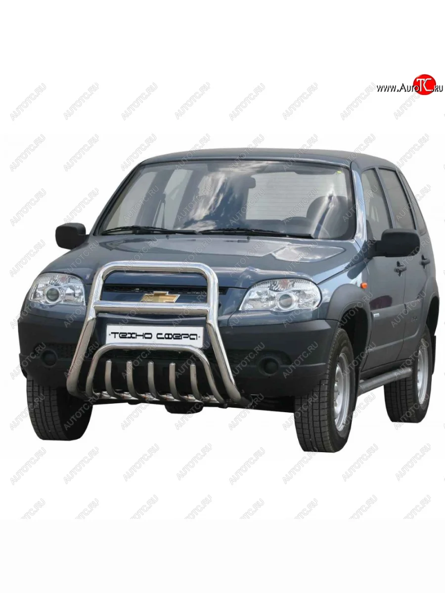 Передок с дополнительной защитой двигателя труба сверху нержавейка d63.5,Техно Сфера  Лада ВАЗ 2123 (Нива Шевроле) (2009-2021) (Нержавейка)  в Самаре Самарской области