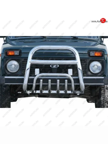 Передок с защитой нержавейка d63,5, Техно Сфера (Нержавейка) Лада ВАЗ нива 4х4  2131 (1993-2025) 5 дв. дорестайлинг, Урбан 3 дв. дорестайлинг, Урбан 5 дв. дорестайлинг, 5 дв. 1-ый рестайлинг, Урбан 5 дв. рестайлинг, (Legend) 5 дв. 2-ой рестайлинг