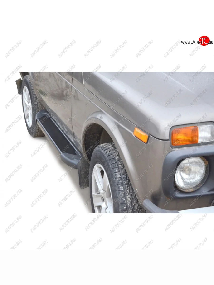 Пороги бумер III алюминиевые рифленые с полимерным покрытием, Техно Сфера Лада ВАЗ нива 4х4 2121 (Legend) 3 дв. 2-ой рестайлинг (2021-2025) (Черный матовый)  в Керчи Республика Крым