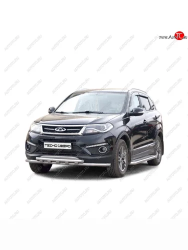 Пороги алюминиевые с накладками с полимерным покрытием d63.5, Техно Сфера Chery Tiggo 5  (T21) (2014-2020) дорестайлинг, рестайлинг