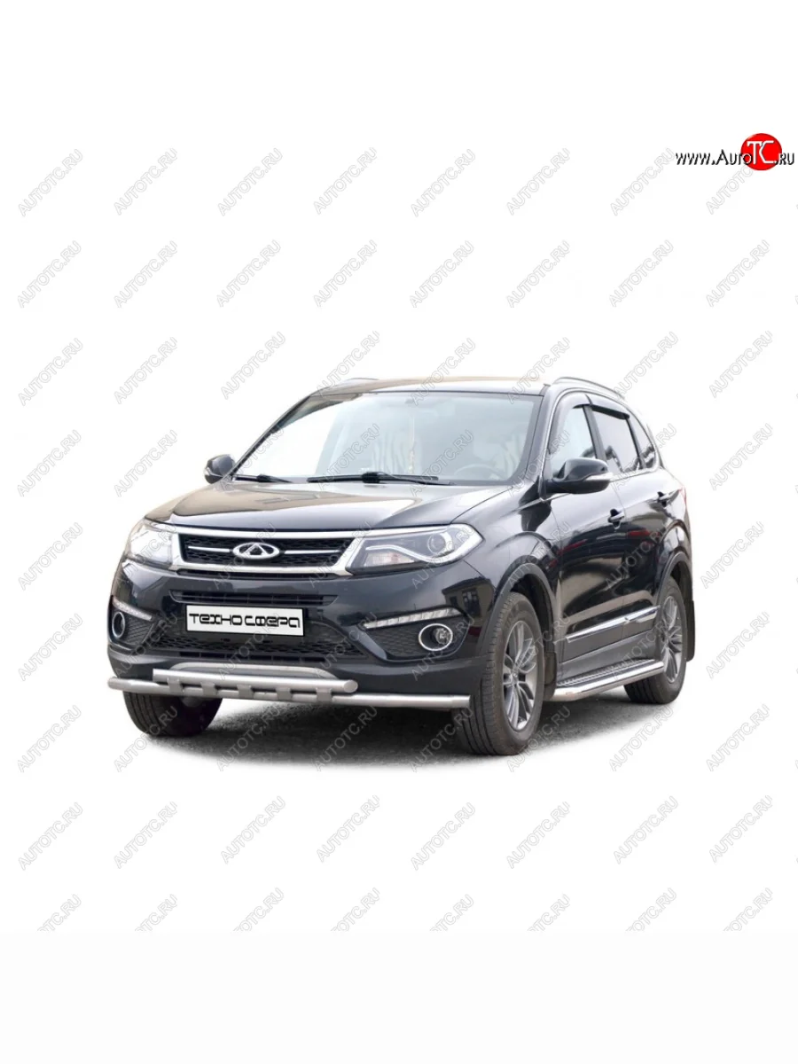 Пороги алюминиевые с накладками с полимерным покрытием d63.5, Техно Сфера Chery Tiggo 5 (T21) рестайлинг (2017-2020) (Черный матовый)  в Керчи Республика Крым