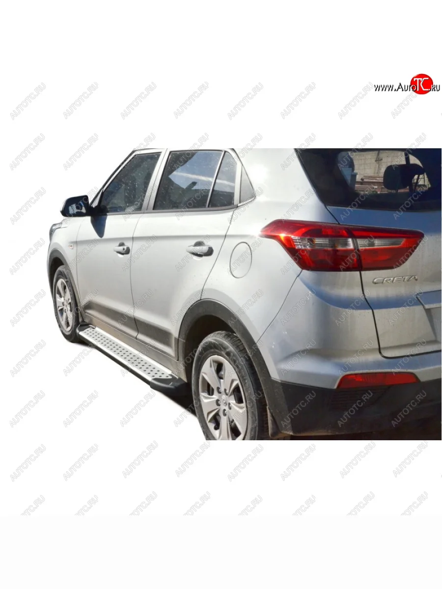 Пороги бумер алюминиевые с резинкой с полимерным покрытием, Техно Сфера Hyundai Creta GS рестайлинг (2019-2021) (Черный матовый)  в Самаре Самарской области