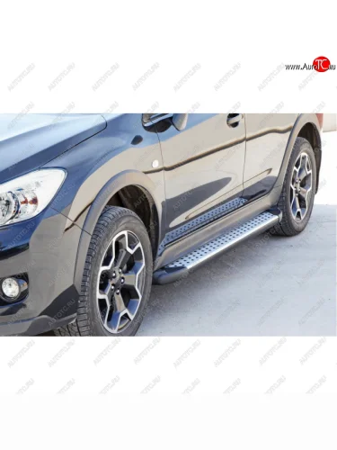 Пороги бумер алюминиевые с резинкой, Техно Сфера Subaru XV ( GP/G33,  GT/G24) (2012-2025) дорестайлинг, рестайлинг