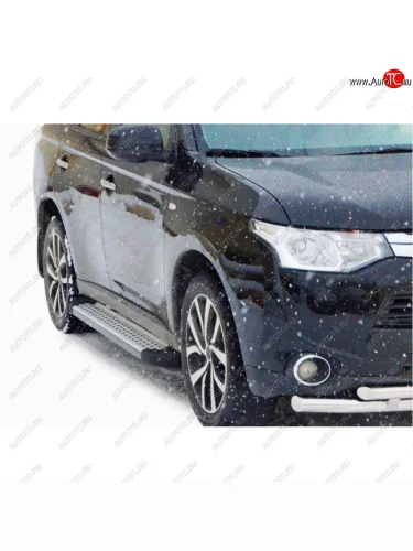 Пороги бумер алюминиевые с резинкой, Техно Сфера Mitsubishi Outlander ( CU,  CW0W) (2003-2012) дорестайлинг, рестайлинг