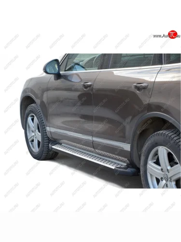 Пороги бумер алюминиевые с резинкой, Техно Сфера Volkswagen Touareg ( 1 GP,  2 NF,  3 CR) (2002-2022) дорестайлинг, рестайлинг