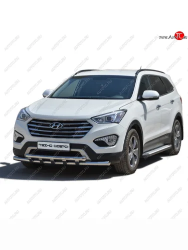 Пороги бумер алюминиевые с резинкой, Техно Сфера Hyundai Grand Santa Fe  1 DM (2013-2018) дорестайлинг, рестайлинг