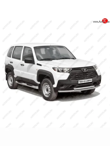 Пороги труба люкс с проступью d76, Техно Сфера (Нержавейка) Лада ВАЗ 2123 (Нива Шевроле) 1 рестайлинг (2009-2020)