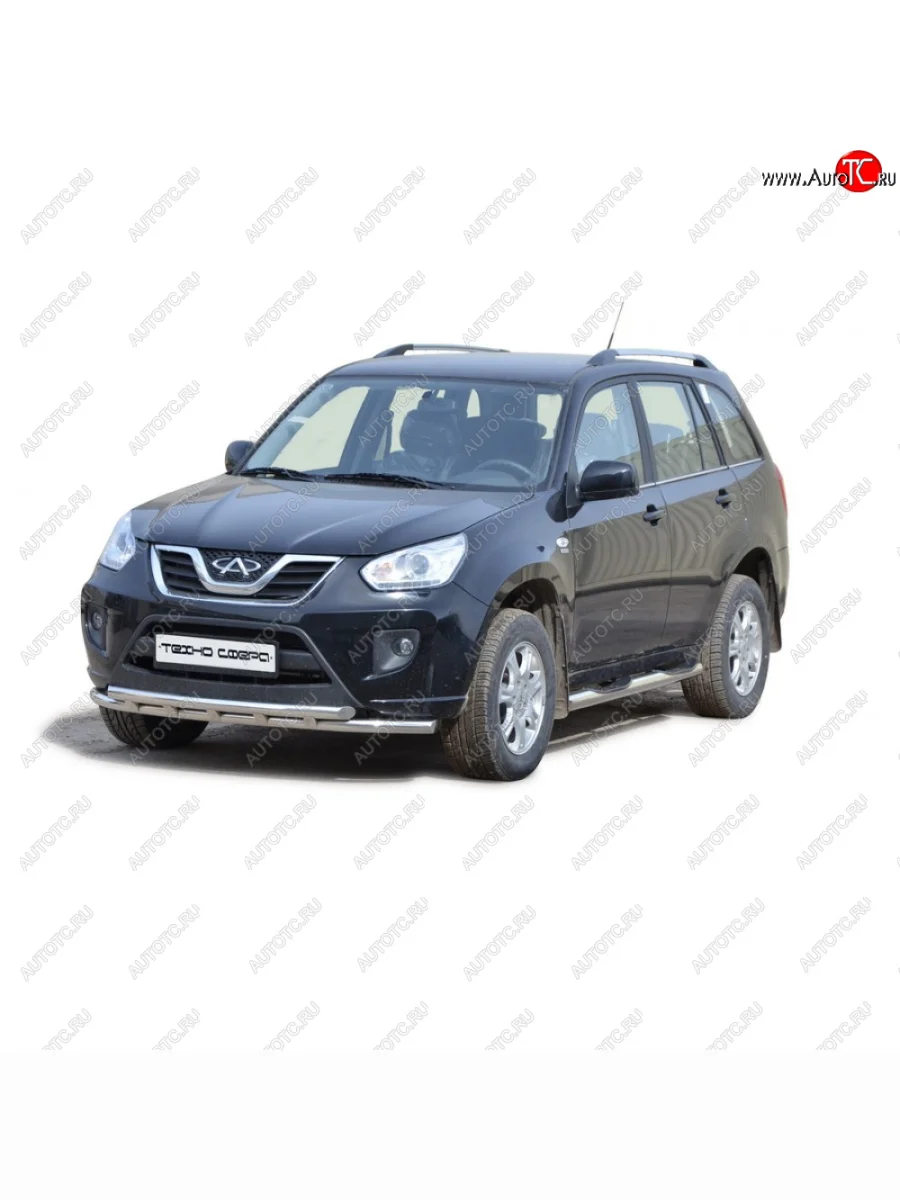 Пороги труба с проступью нержавейк d76 , Техно Сфера Chery Tiggo T11 рестайлинг (2013-2016) (Нержавейка)  с доставкой в г. Пермь