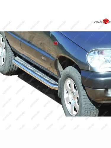 Пороги с алюминиевым листом нержавейка d63.5, Техно Сфера (Нержавейка) Лада ВАЗ 2123 (Нива Шевроле) (2002-2008) дорестайлинг