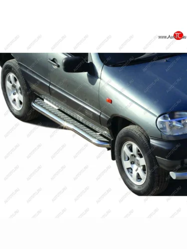 Пороги с алюминиевым листом с перегибом нержавейка d63.5, Техно Сфера (Нержавейка) Лада ВАЗ 2123 (Нива Шевроле) (2002-2008) дорестайлинг