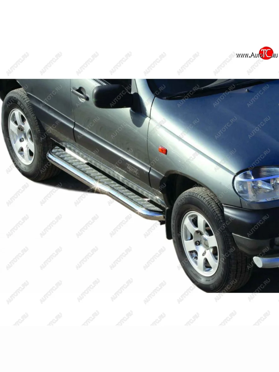 Пороги с алюминиевым листом с перегибом нержавейка d63.5, Техно Сфера Лада ВАЗ 2123 (Нива Шевроле) дорестайлинг (2002-2008) (Нержавейка)  в Керчи Республика Крым